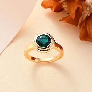 Lab Grown Emerald 1.15 ctw Ring in 18K Vermeil Yellow Gold Over Sterling Silver (Size 9.0)