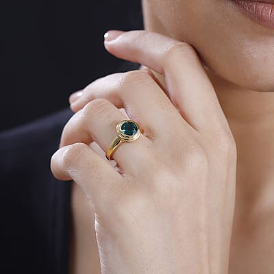 Lab Grown Emerald 1.15 ctw Ring in 18K Vermeil Yellow Gold Over Sterling Silver (Size 9.0)