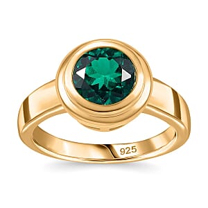 Lab Grown Emerald 1.15 ctw Ring in 18K Vermeil Yellow Gold Over Sterling Silver (Size 9.0)