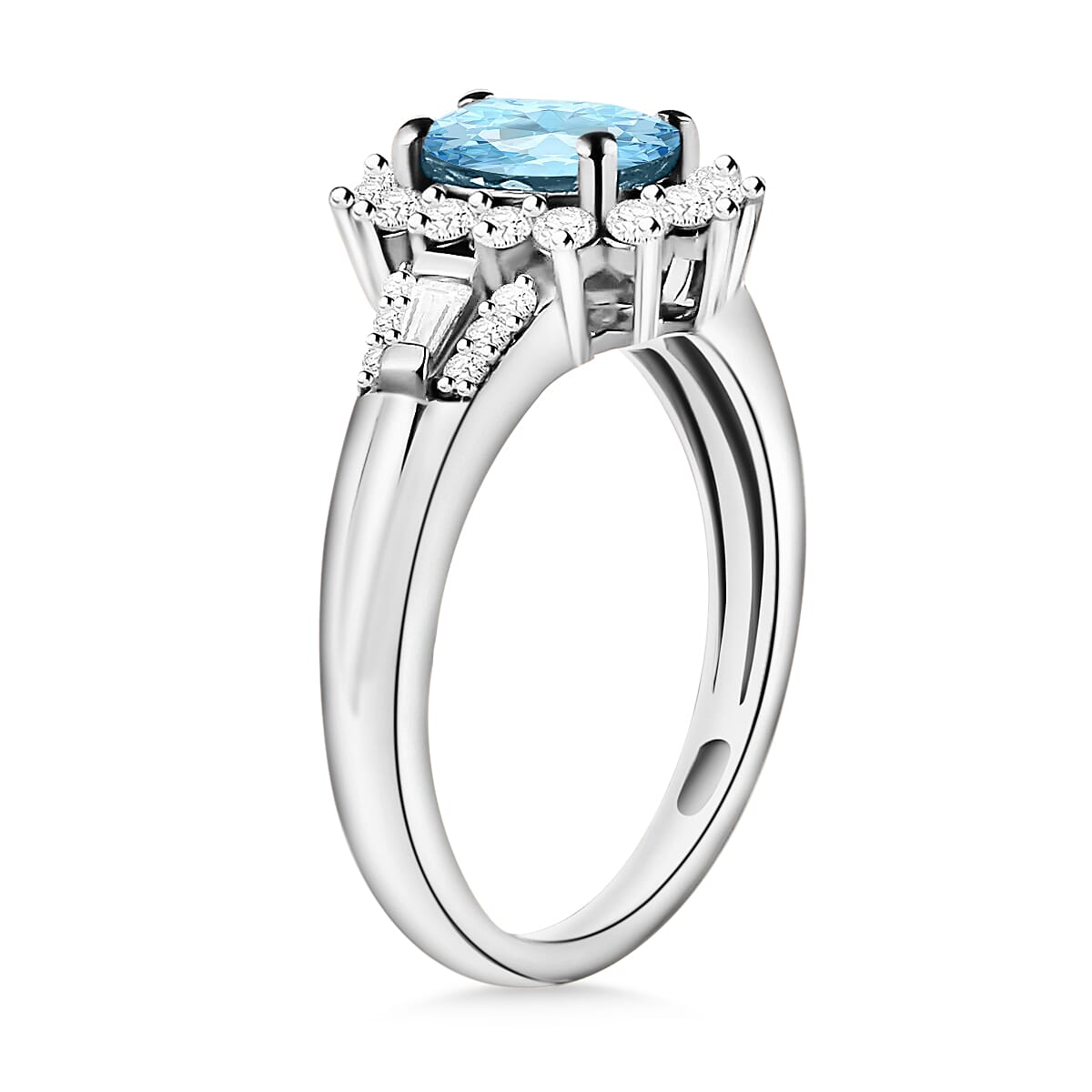 Luxoro Premium Mangoro Aquamarine and G-H I1 Diamond 1.20 ctw Ring in 14K White Gold (Size 5.5) (Del. in 10-12 Days) image number 2