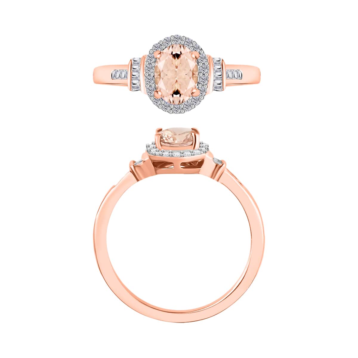 Premium Marropino Morganite and Diamond 1.85 ctw Ring in 18K Vermeil Rose Gold Over Sterling Silver (Size 10.0) image number 3