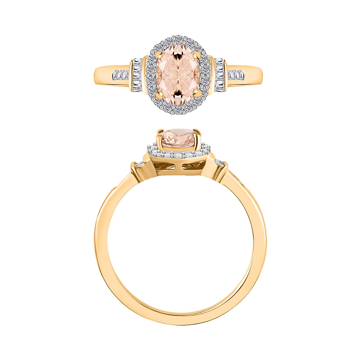 Premium Marropino Morganite and Diamond 1.85 ctw Ring in 18K Vermeil Yellow Gold Over Sterling Silver (Size 6.0) (Del. in 10-12 Days) image number 3