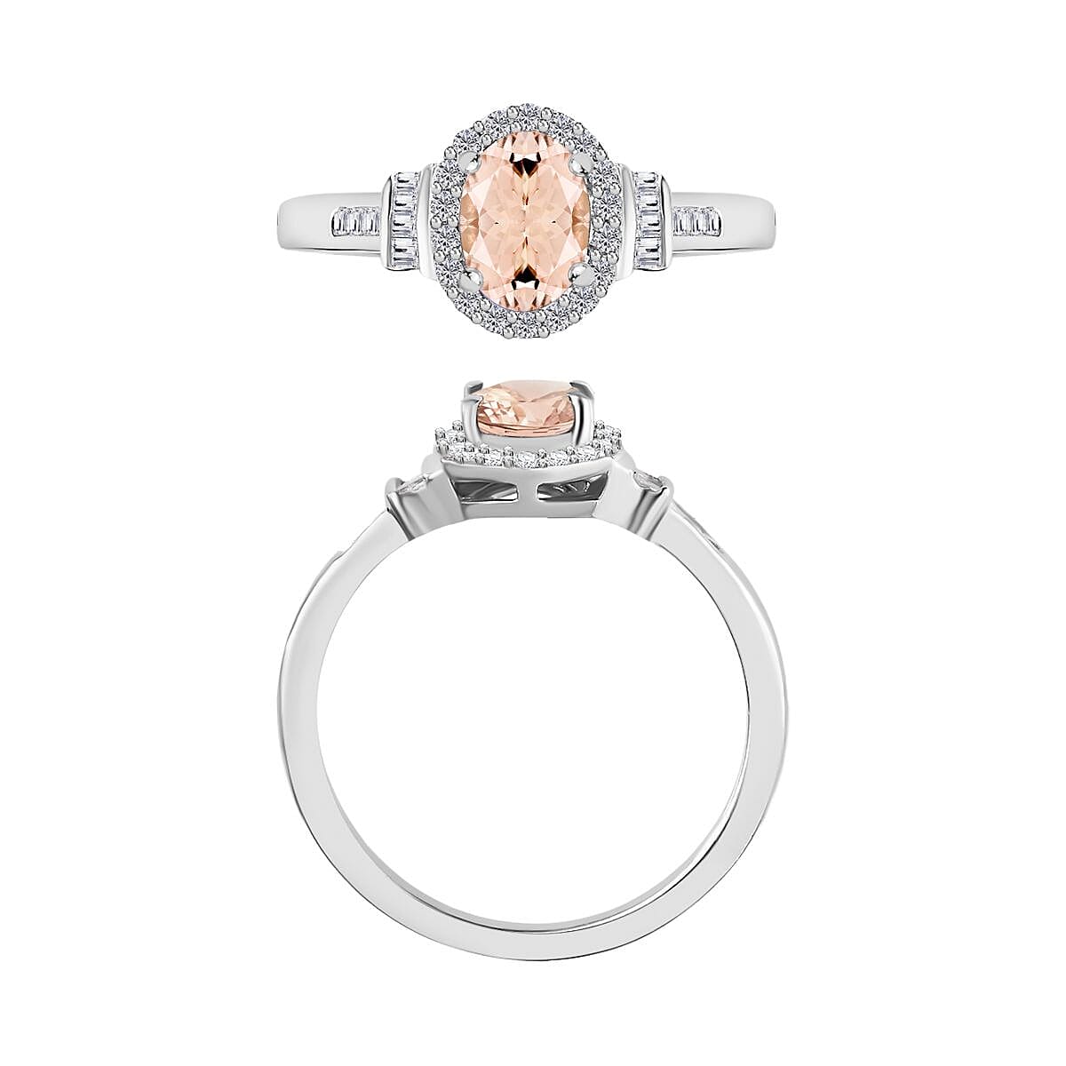 D'Joy Premium Marropino Morganite and Diamond 1.85 ctw Ring in Rhodium Over Sterling Silver (Size 6.0) (Del. in 10-12 Days) image number 3