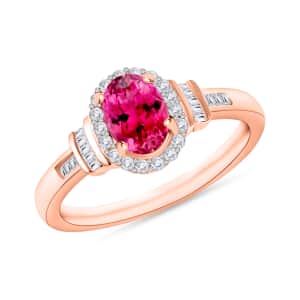 Ouro Fino Rubellite and Diamond 1.00 ctw Ring in 18K Vermeil Rose Gold Over Sterling Silver (Size 10.0)