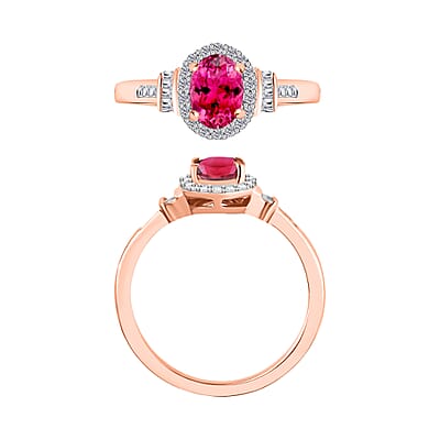Ouro Fino Rubellite and Diamond 1.00 ctw Ring in 18K Vermeil Rose Gold Over Sterling Silver (Size 10.0)