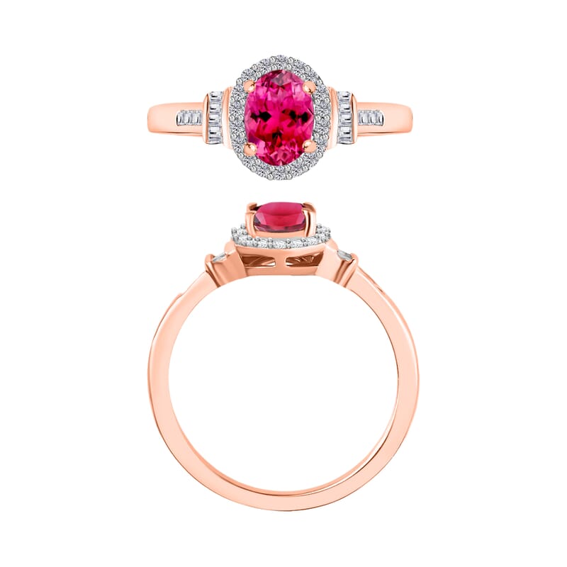 Ouro Fino Rubellite and Diamond 1.00 ctw Ring in 18K Vermeil Rose Gold Over Sterling Silver (Size 10.0)