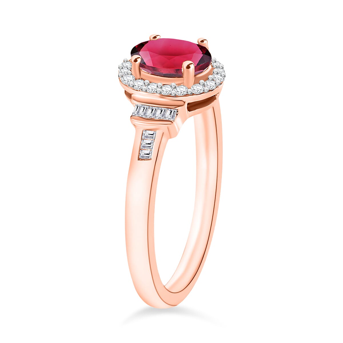 Ouro Fino Rubellite and Diamond 1.00 ctw Ring in 18K Vermeil Rose Gold Over Sterling Silver (Size 10.5) (Del. in 10-12 Days) image number 2