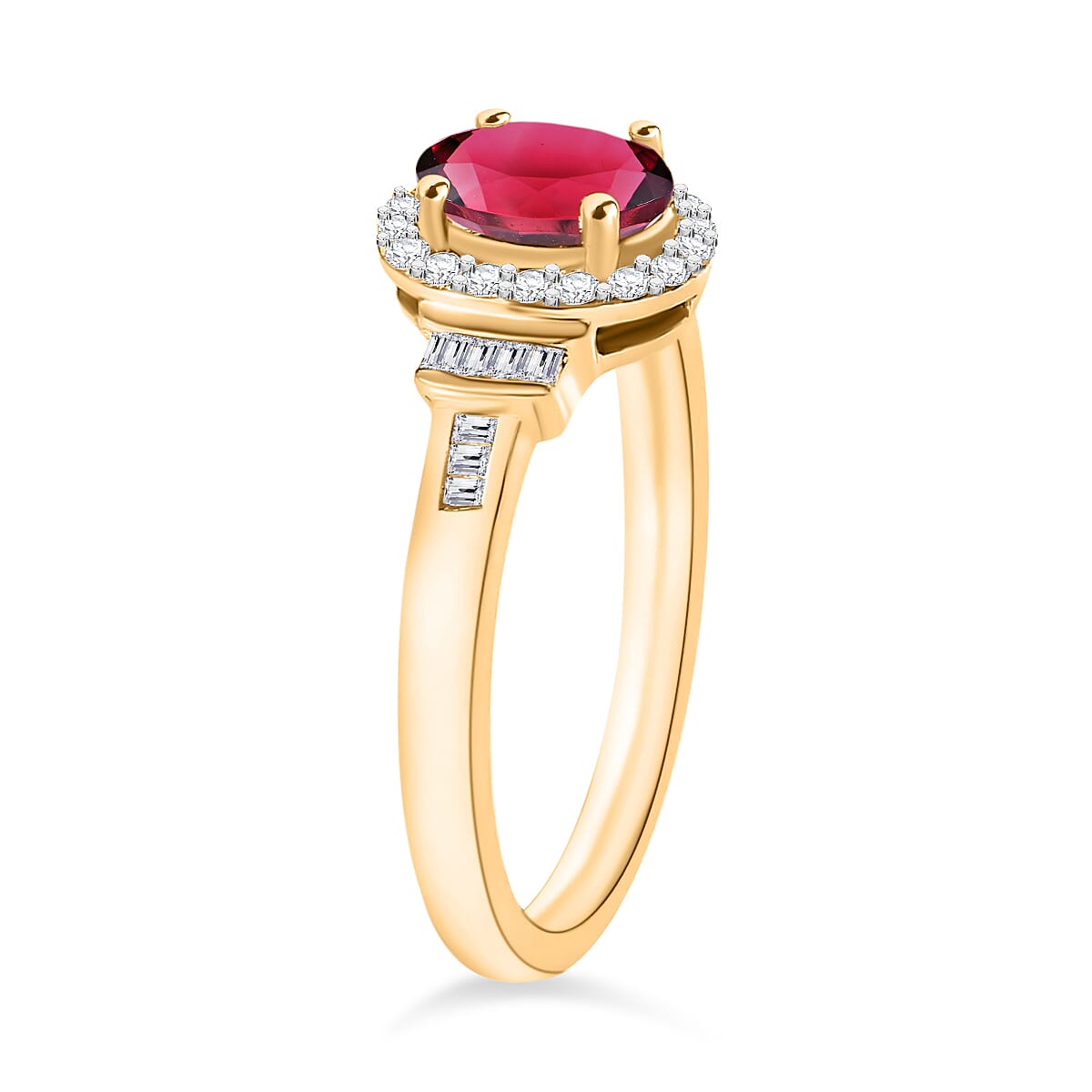 Ouro Fino Rubellite and Diamond 1.00 ctw Ring in 18K Vermeil Yellow Gold Over Sterling Silver (Size 11.0) (Del. in 10-12 Days) image number 2
