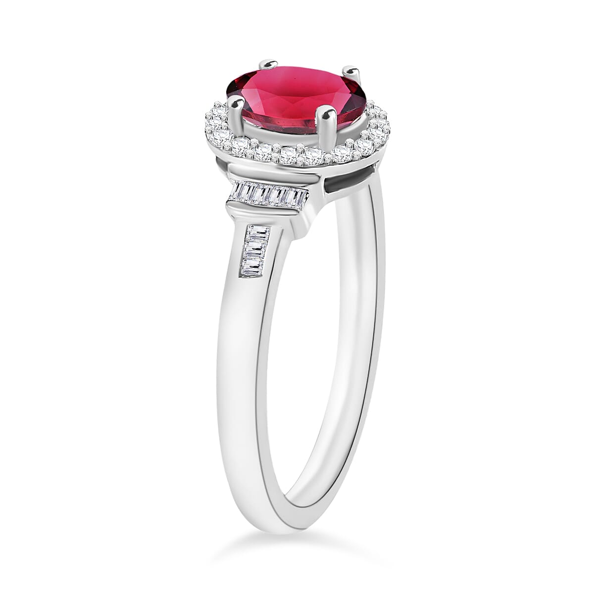 Ouro Fino Rubellite and Diamond 1.00 ctw Ring in Rhodium Over Sterling Silver (Size 7.0) (Del. in 10-12 Days) image number 2