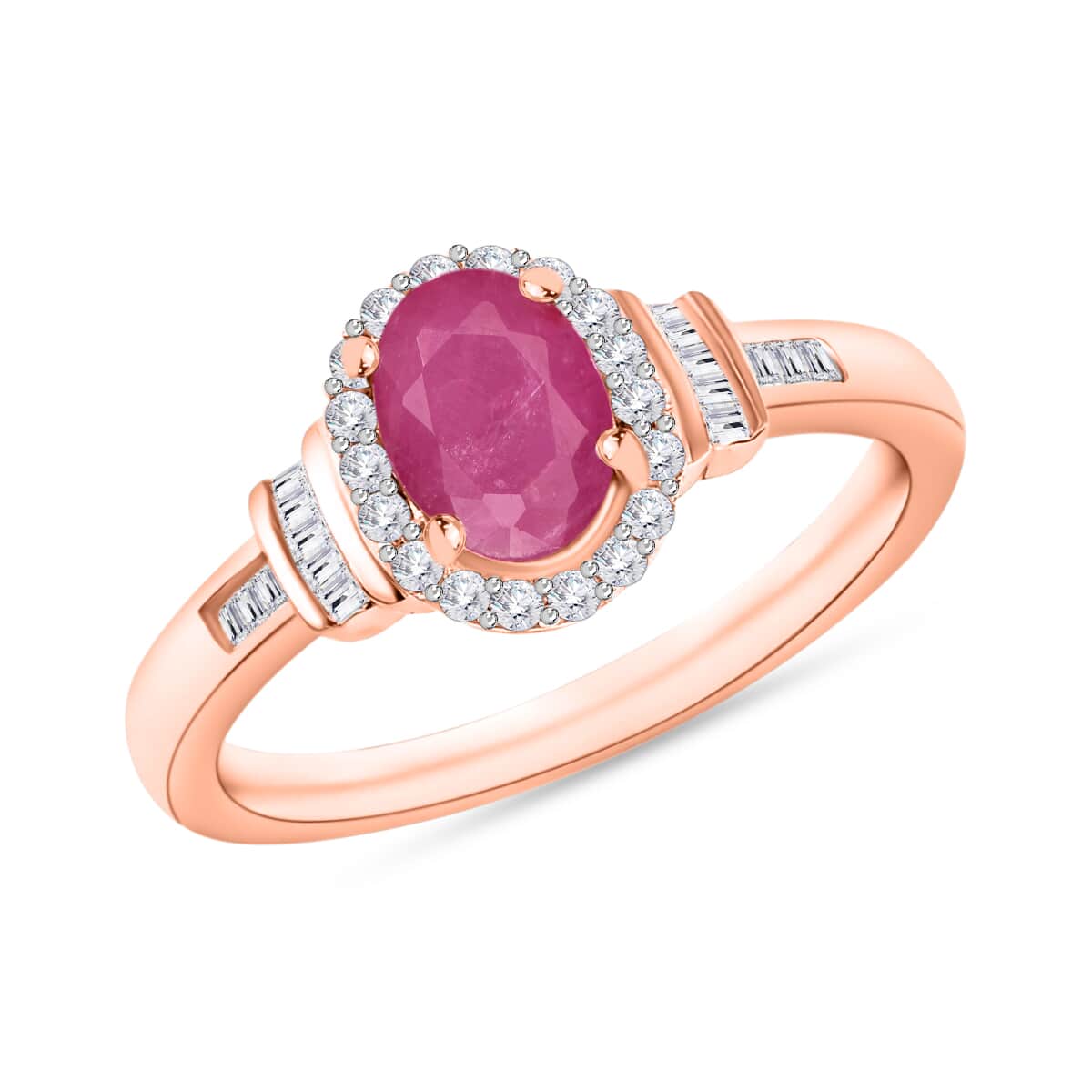 Mozambique Ruby and Diamond Ring in 18K Vermeil Rose Gold Over Sterling Silver (Size 10.0) 1.30 ctw image number 0