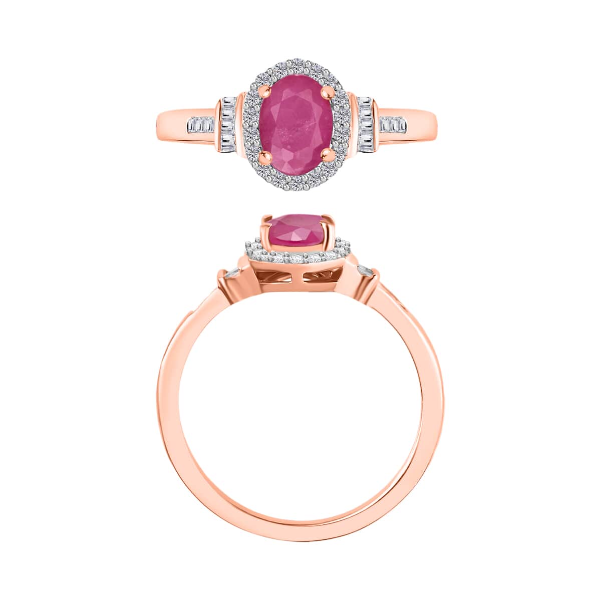 Mozambique Ruby and Diamond Ring in 18K Vermeil Rose Gold Over Sterling Silver (Size 10.0) 1.30 ctw image number 3