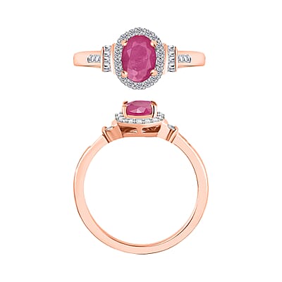 Mozambique Ruby and Diamond 1.30 ctw Ring in 18K Vermeil Rose Gold Over Sterling Silver (Size 10.0)