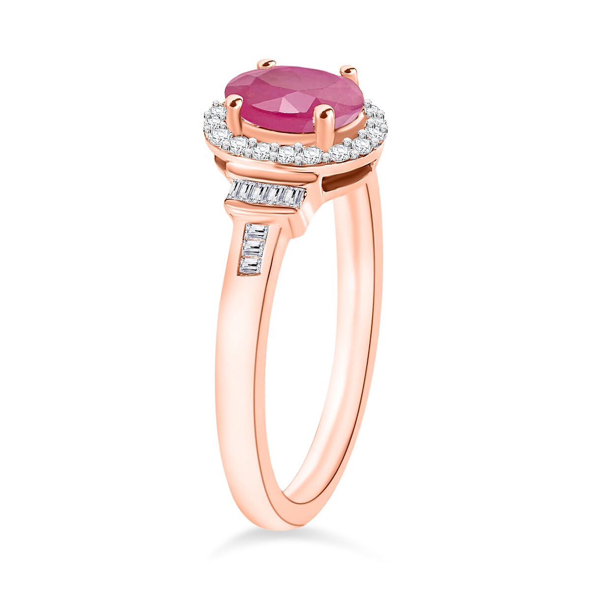 Mozambique Ruby and Diamond 1.30 ctw Ring in 18K Vermeil Rose Gold Over Sterling Silver (Size 4.5) (Del. in 10-12 Days) image number 2