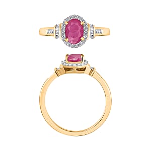 Mozambique Ruby and Diamond 1.30 ctw Ring in 18K Vermeil Yellow Gold Over Sterling Silver (Size 7.5) (Del. in 10-12 Days)