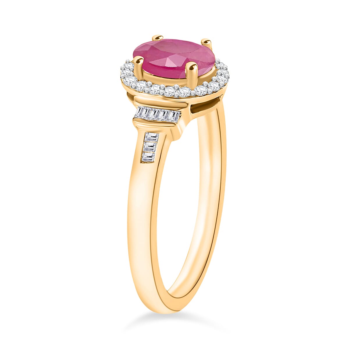 D'Joy Mozambique Ruby and Diamond 1.30 ctw Ring in 18K Vermeil Yellow Gold Over Sterling Silver (Size 9.0) image number 2
