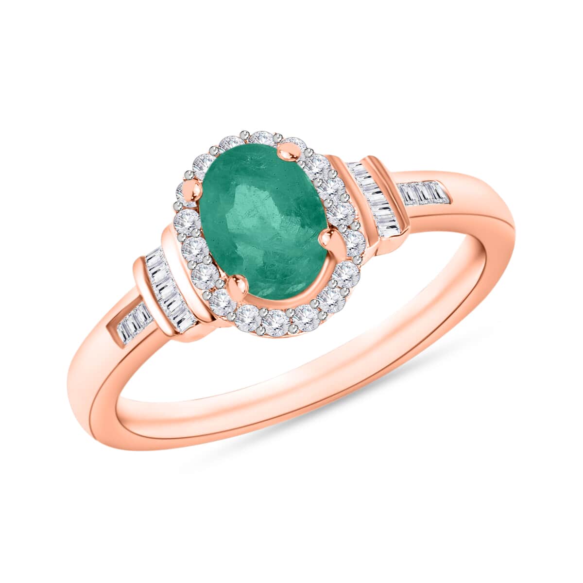 Kagem Zambian Emerald and Diamond 1.00 ctw Ring in 18K Vermeil Rose Gold Over Sterling Silver (Size 10.0) image number 0