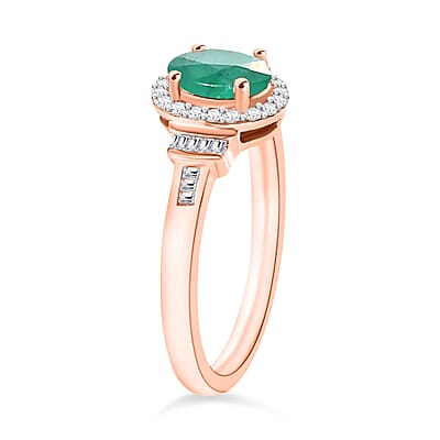 Kagem Zambian Emerald and Diamond 1.00 ctw Ring in 18K Vermeil Rose Gold Over Sterling Silver (Size 10.0)