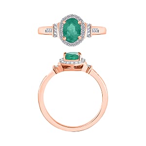 Kagem Zambian Emerald and Diamond 1.00 ctw Ring in 18K Vermeil Rose Gold Over Sterling Silver (Size 10.0) (Del. in 10-12 Days)