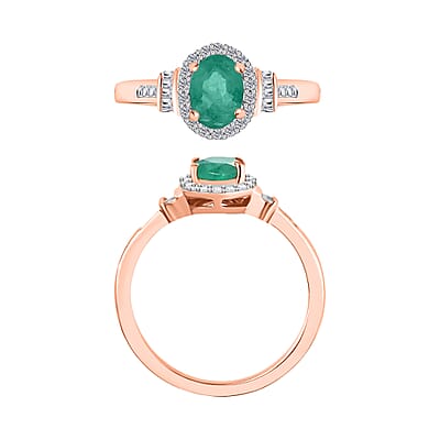 Kagem Zambian Emerald and Diamond 1.00 ctw Ring in 18K Vermeil Rose Gold Over Sterling Silver (Size 10.0)