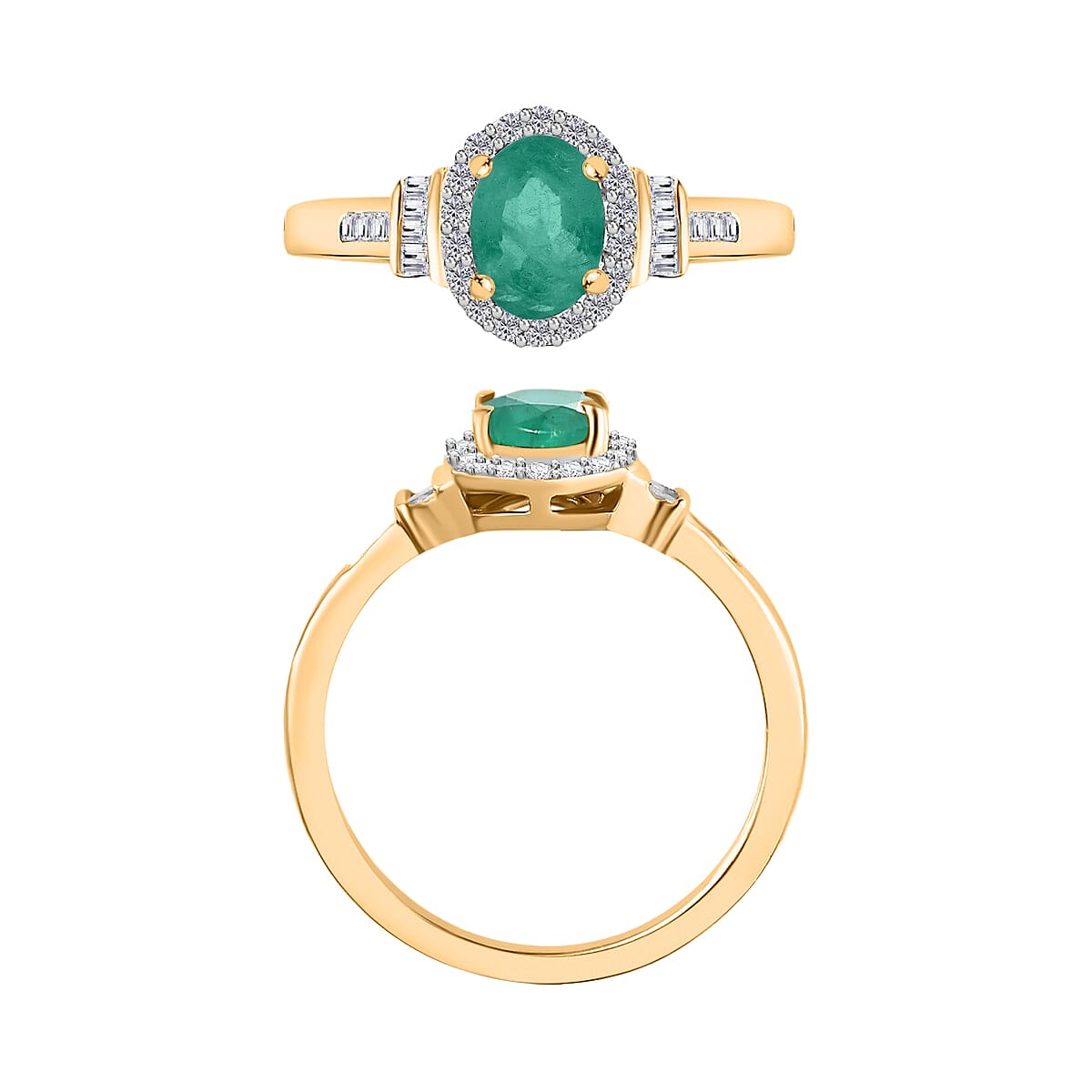 Kagem Zambian Emerald and Diamond 1.00 ctw Ring in 18K Vermeil Yellow Gold Over Sterling Silver (Size 6.5) image number 3