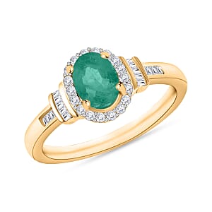 D'Joy Kagem Zambian Emerald and Diamond 1.00 ctw Ring in 18K Vermeil Yellow Gold Over Sterling Silver (Size 7.0)