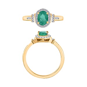 D'Joy Kagem Zambian Emerald and Diamond 1.00 ctw Ring in 18K Vermeil Yellow Gold Over Sterling Silver (Size 7.0)