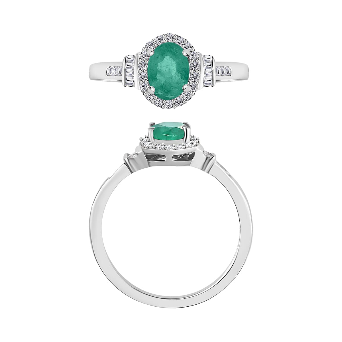 D'Joy Kagem Zambian Emerald and Diamond 1.00 ctw Ring in Rhodium Over Sterling Silver (Size 10.0) (Del. in 10-12 Days) image number 3