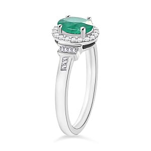 Kagem Zambian Emerald and Diamond 1.00 ctw Ring in Rhodium Over Sterling Silver (Size 6.5)