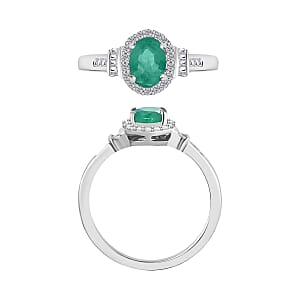 Kagem Zambian Emerald and Diamond 1.00 ctw Ring in Rhodium Over Sterling Silver (Size 6.5)