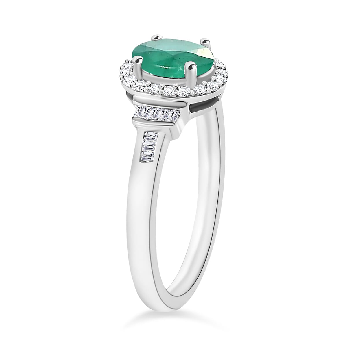 Kagem Zambian Emerald and Diamond 1.00 ctw Ring in Rhodium Over Sterling Silver (Size 8.0) (Del. in 10-12 Days) image number 2