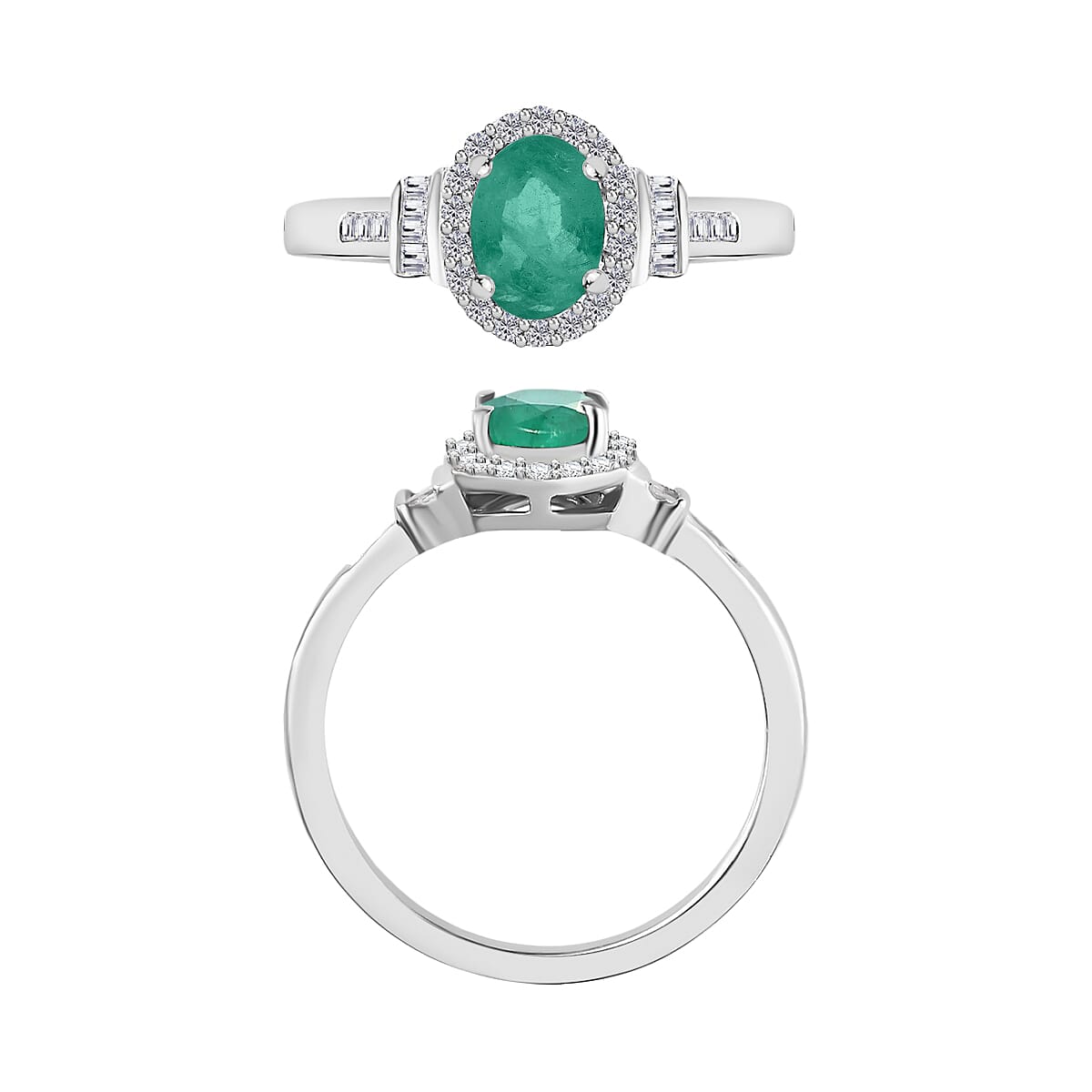 Kagem Zambian Emerald and Diamond 1.00 ctw Ring in Rhodium Over Sterling Silver (Size 8.0) (Del. in 10-12 Days) image number 3