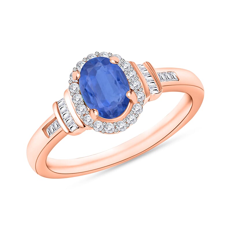 Kanchanaburi Blue Sapphire and Diamond 1.19 ctw Ring in 18K Rose Gold Vermeil Over Sterling Silver (Size 10.0)