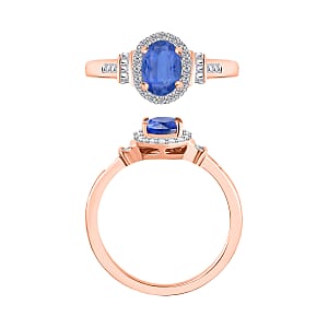 Kanchanaburi Blue Sapphire and Diamond 1.19 ctw Ring in 18K Rose Gold Vermeil Over Sterling Silver (Size 10.0) (Del. in 10-12 Days)