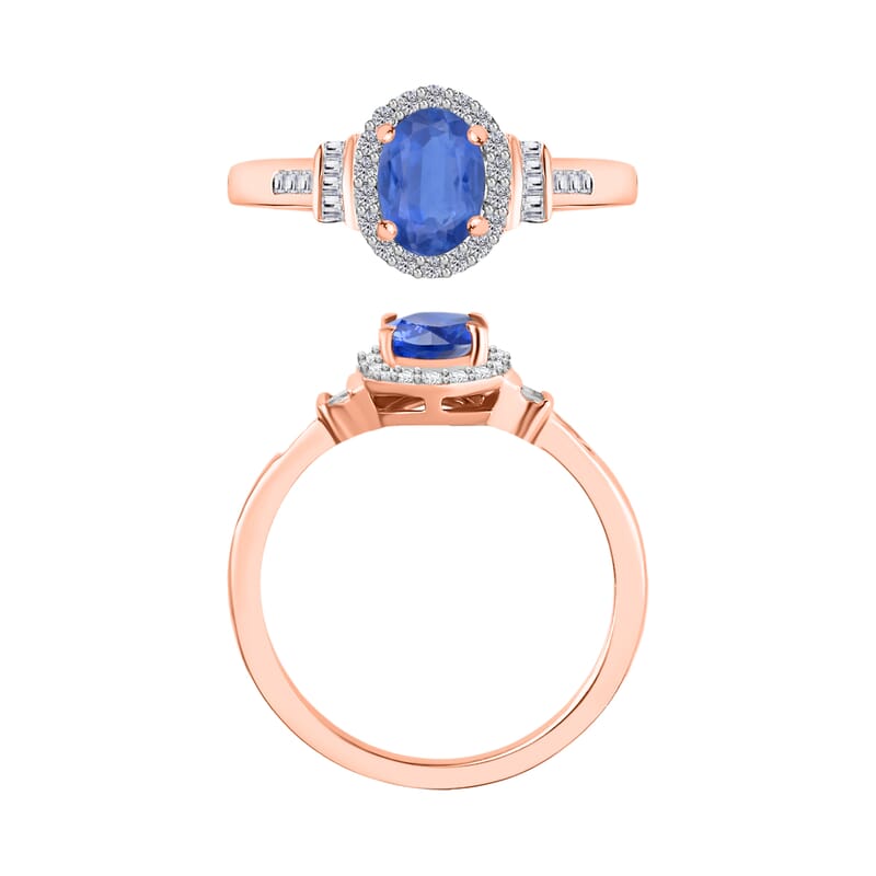 Kanchanaburi Blue Sapphire and Diamond 1.19 ctw Ring in 18K Rose Gold Vermeil Over Sterling Silver (Size 10.0)