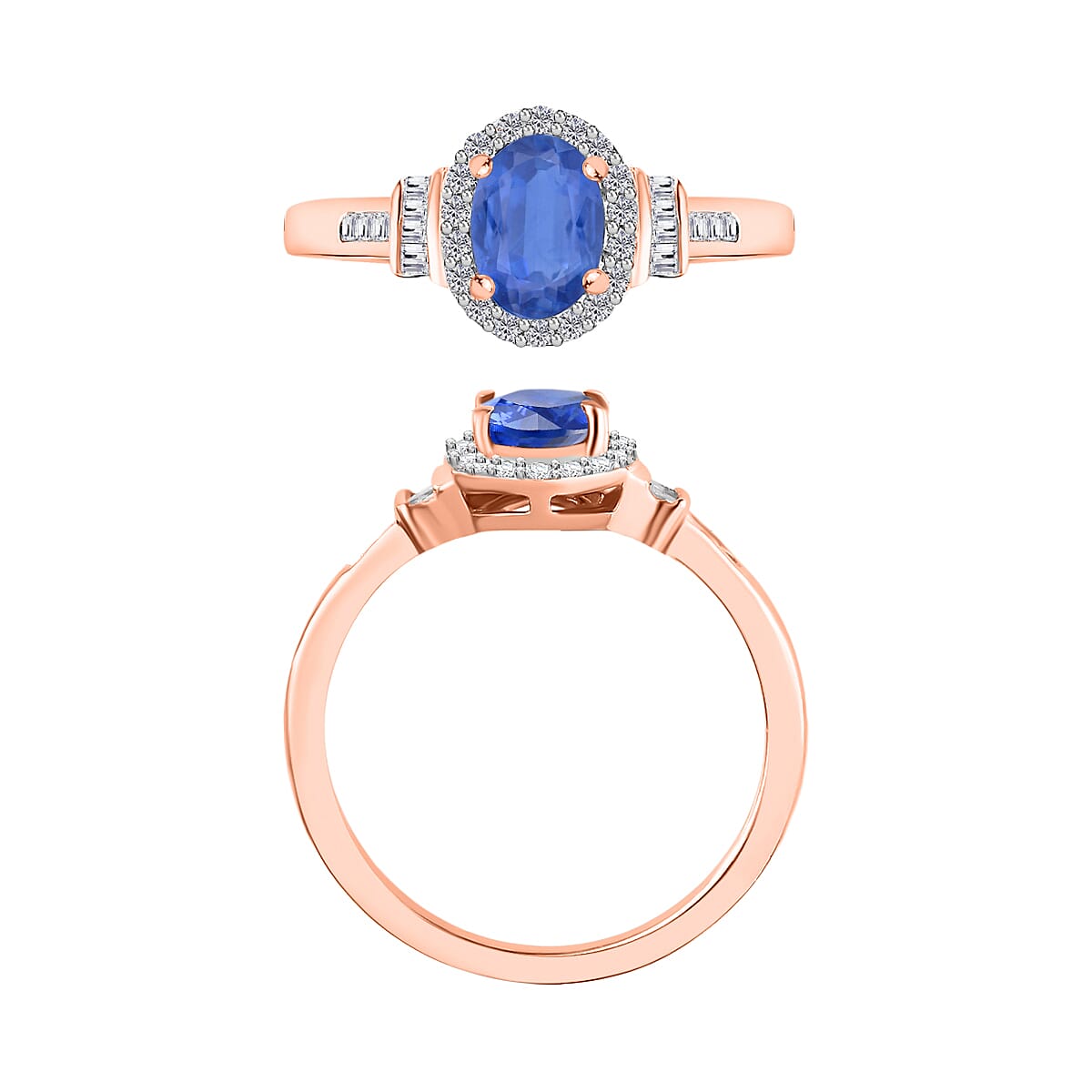 Kanchanaburi Blue Sapphire and Diamond 1.19 ctw Ring in 18K Rose Gold Vermeil Over Sterling Silver (Size 9.0) (Del. in 10-12 Days) image number 3