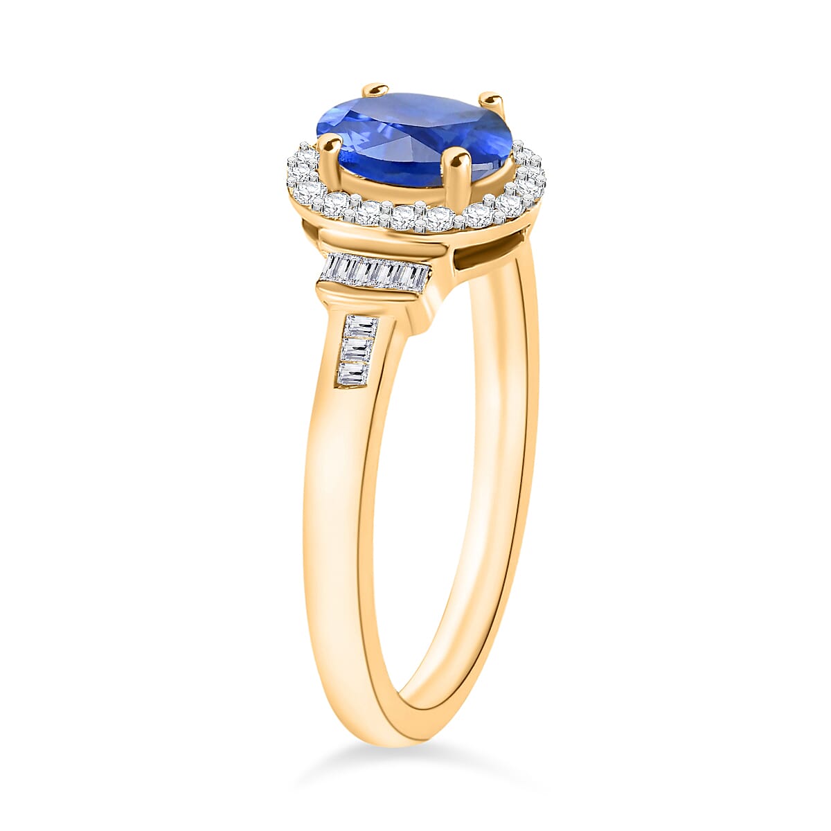 Kanchanaburi Blue Sapphire and Diamond 1.19 ctw Ring in 18K Vermeil Yellow Gold Over Sterling Silver (Size 4.0) (Del. in 10-12 Days) image number 2
