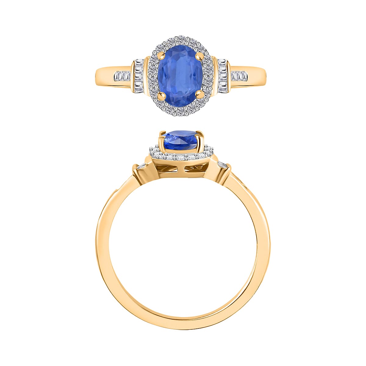 Kanchanaburi Blue Sapphire and Diamond 1.19 ctw Ring in 18K Vermeil Yellow Gold Over Sterling Silver (Size 5.5) (Del. in 10-12 Days) image number 3
