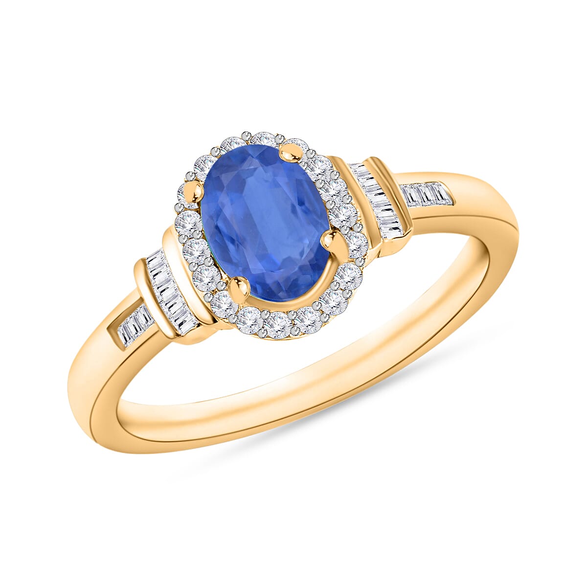 D'Joy Kanchanaburi Blue Sapphire and Diamond 1.19 ctw Ring in 18K Vermeil Yellow Gold Over Sterling Silver (Size 6.0) image number 0