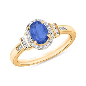 D'Joy Kanchanaburi Blue Sapphire and Diamond 1.19 ctw Ring in 18K Vermeil Yellow Gold Over Sterling Silver (Size 6.0)