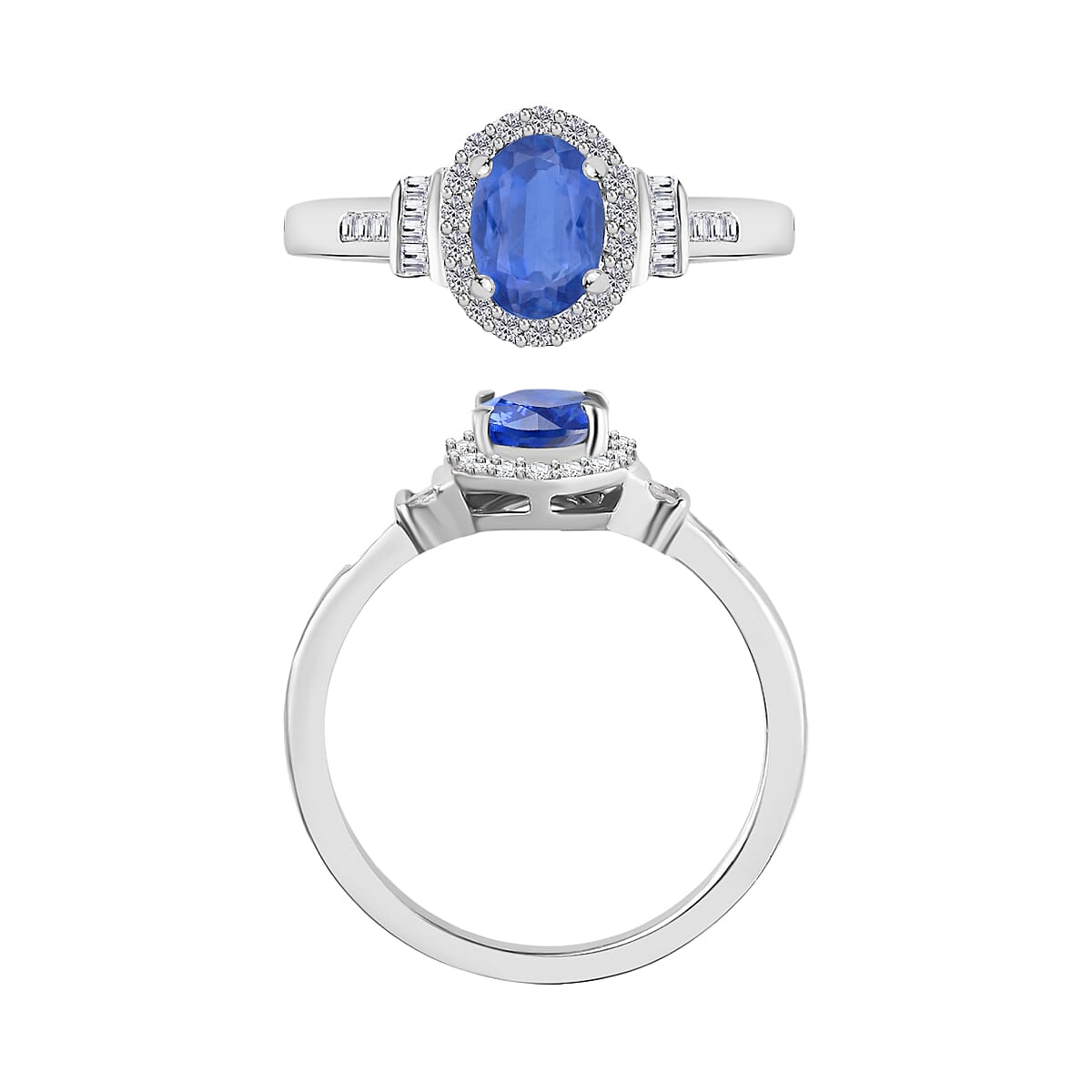 Kanchanaburi Blue Sapphire and Diamond 1.19 ctw Ring in Rhodium Over Sterling Silver (Size 6.5) (Del. in 10-12 Days) image number 3