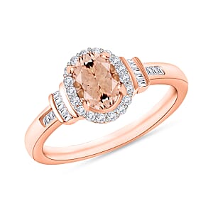 Pink Morganite and Diamond 1.19 ctw Ring in 18K Vermeil Rose Gold Over Sterling Silver (Size 10.0)