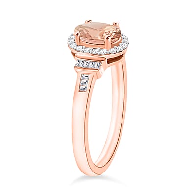 Pink Morganite and Diamond 1.19 ctw Ring in 18K Vermeil Rose Gold Over Sterling Silver (Size 10.0)