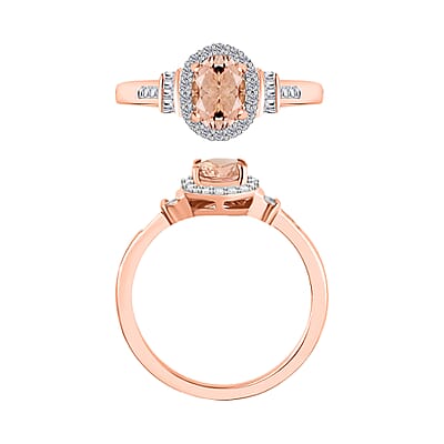 Pink Morganite and Diamond 1.19 ctw Ring in 18K Vermeil Rose Gold Over Sterling Silver (Size 10.0)