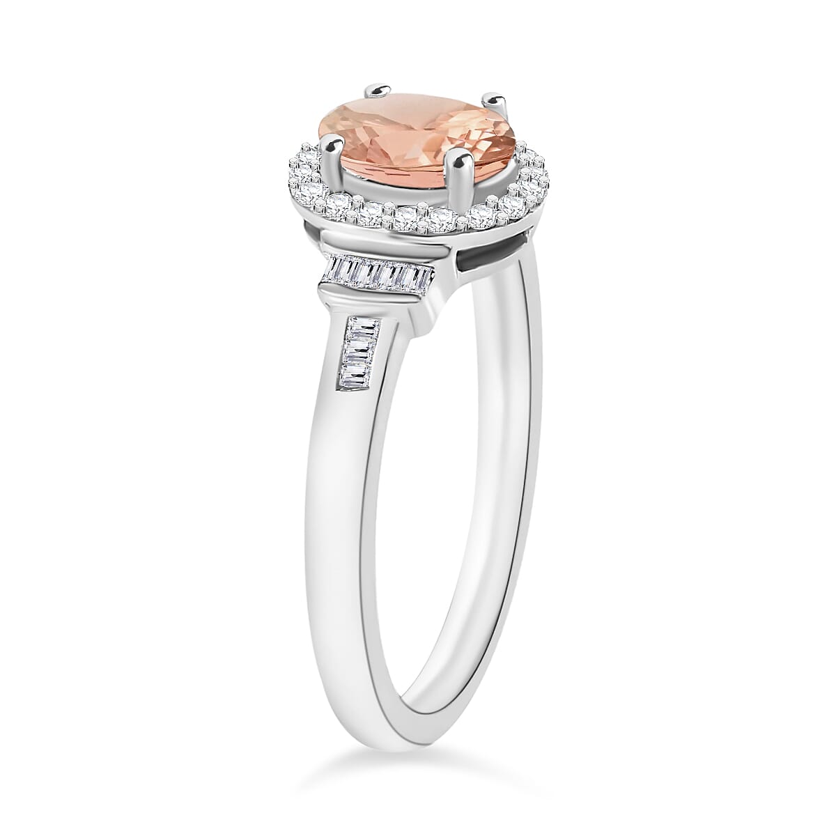 Pink Morganite and Diamond 1.19 ctw Ring in Rhodium Over Sterling Silver (Size 7.0) (Del. in 10-12 Days) image number 2