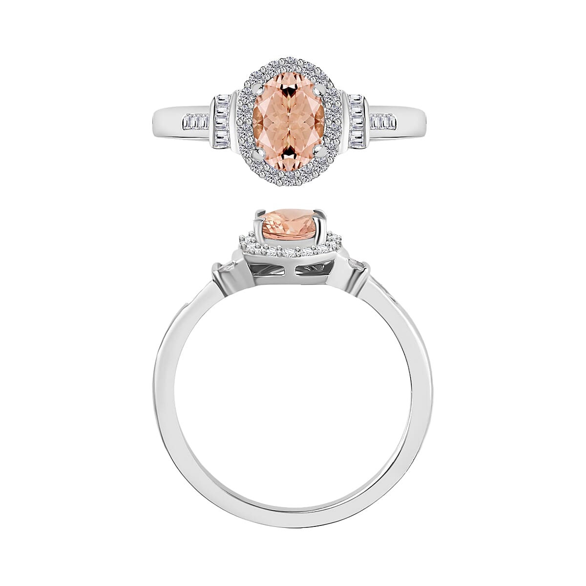 Pink Morganite and Diamond 1.19 ctw Ring in Rhodium Over Sterling Silver (Size 7.0) (Del. in 10-12 Days) image number 3