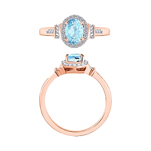 D'Joy Mangoro Aquamarine and Diamond 1.03 ctw Ring in 18K Vermeil Rose Gold Over Sterling Silver (Size 10.0)