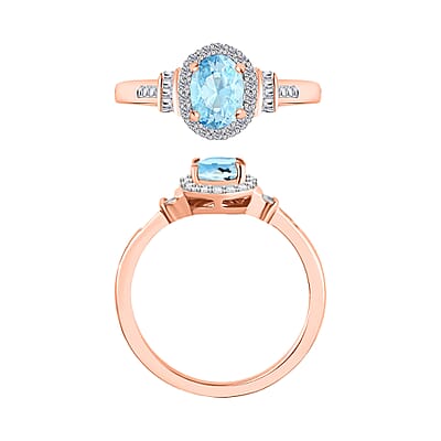 Mangoro Aquamarine and Diamond 1.03 ctw Ring in 18K Vermeil Rose Gold Over Sterling Silver (Size 12.0)