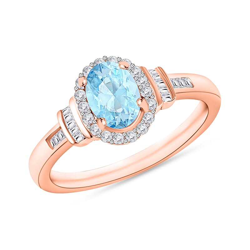 Mangoro Aquamarine and Diamond 1.03 ctw Ring in 18K Vermeil Rose Gold Over Sterling Silver (Size 5.0)