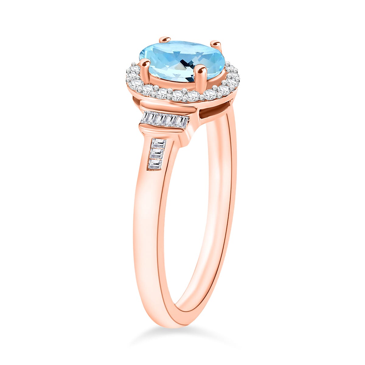 Mangoro Aquamarine and Diamond 1.03 ctw Ring in 18K Vermeil Rose Gold Over Sterling Silver (Size 5.5) (Del. in 10-12 Days) image number 2