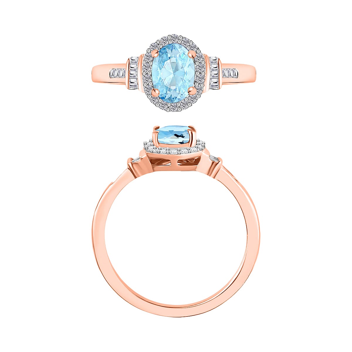Mangoro Aquamarine and Diamond 1.03 ctw Ring in 18K Vermeil Rose Gold Over Sterling Silver (Size 5.5) (Del. in 10-12 Days) image number 3